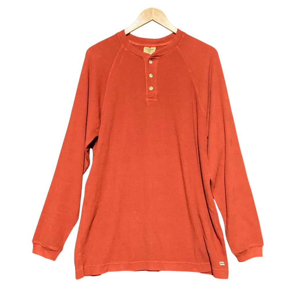 Woolrich Eckley Henley Mens Medium Rust Orange Pigment Dyed Long Sleeve 8077 NEW